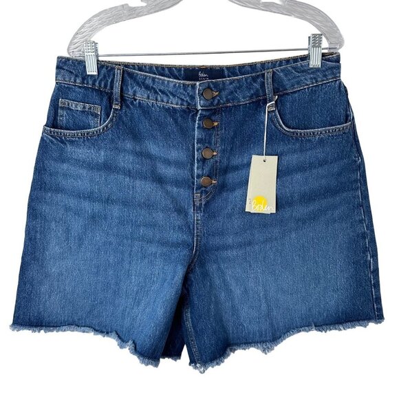 Boden Womens Button Fly Denim Shorts Raw Hem Size 12 Medium Wash Blue NWT - Picture 1 of 12